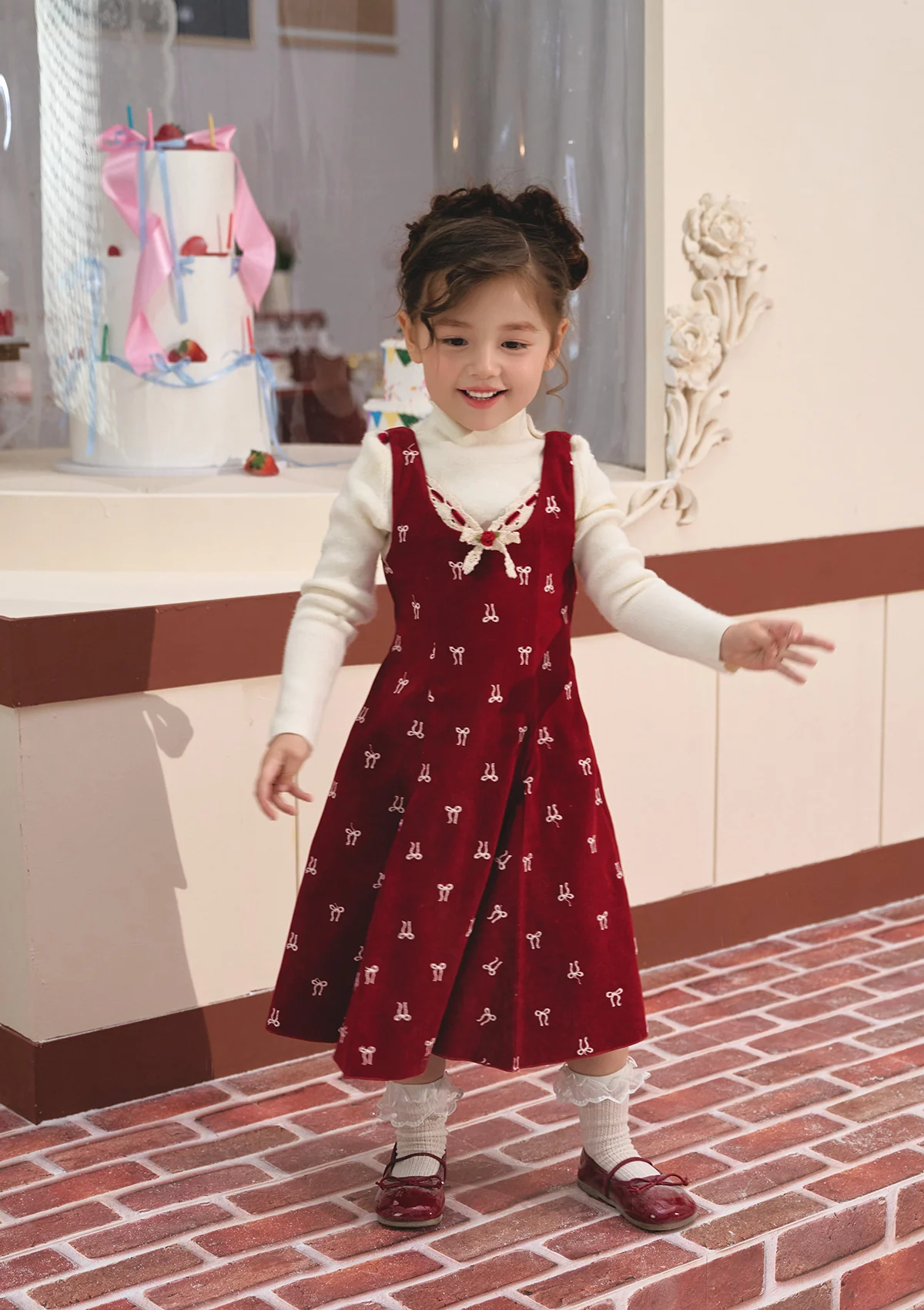 Toddler Girl Strawberry Newspaper Office Dress - Image 3